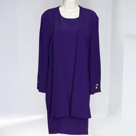 Vintage 80s Kwai Petites Purple Sheath Dress Jacket Set Sz 6 Elegant Union Made - Picture 2 of 11